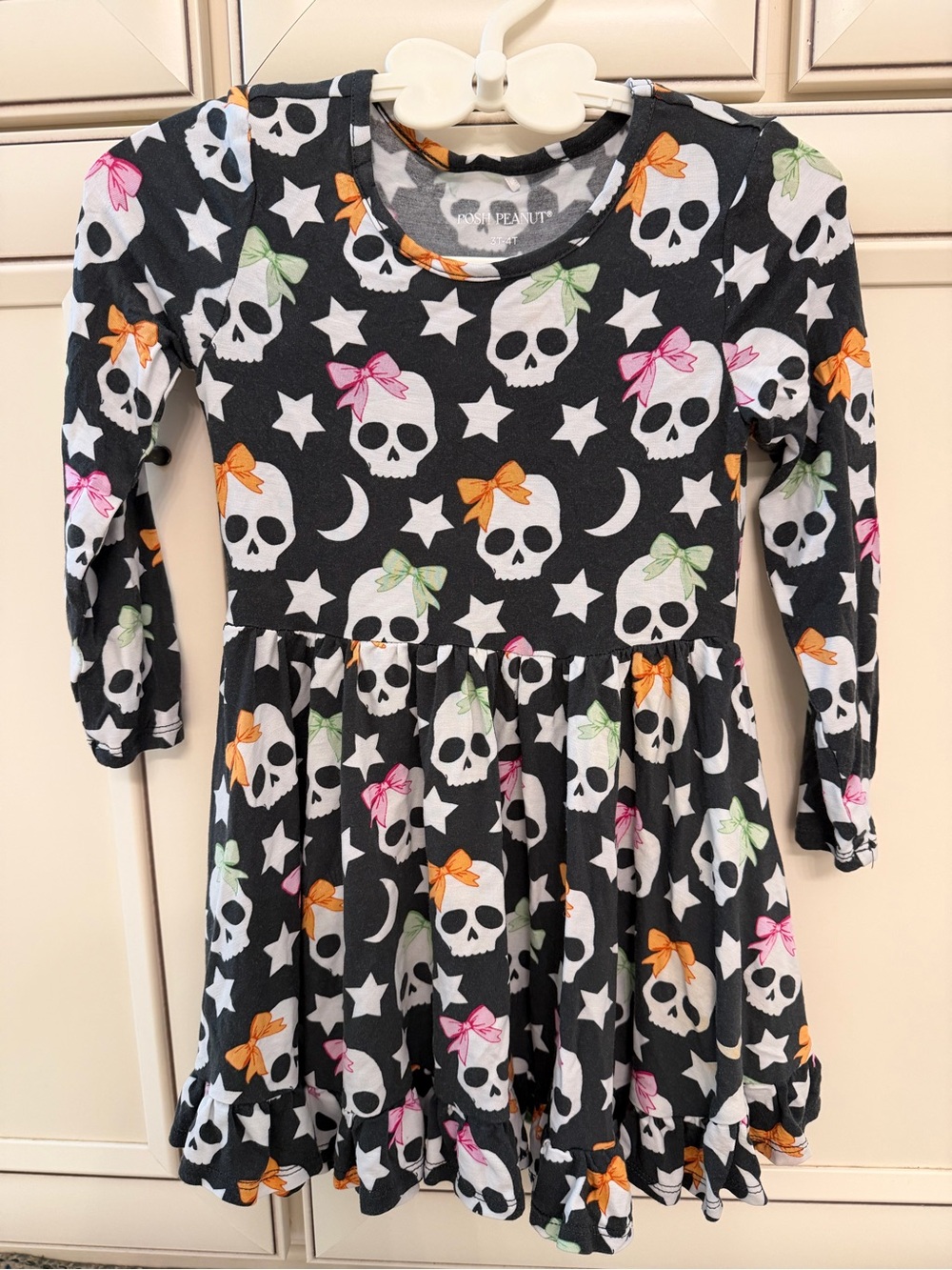 Posh Peanut Kelly Skelly Skull Bow Twirl Dress Long Sleeve 3T-4T